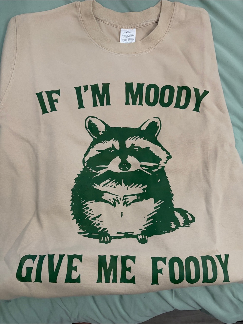 Adult women’s 'If I'm Moody Give Me Foody' Graphic crewneck - Beige & Green